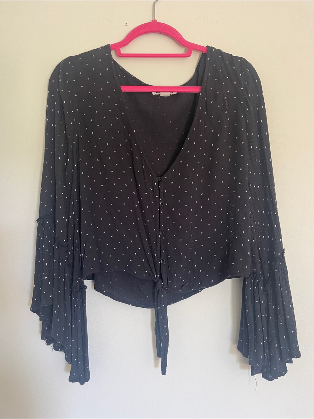 Billabong Black Polka Dot Tie-Front Blouse